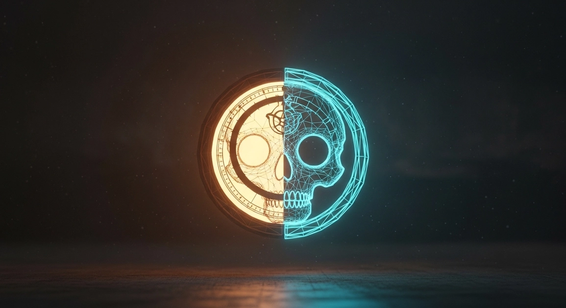 Render 3D objek kuno dengan pencahayaan dramatis gaya industrial di dalam software animasi.